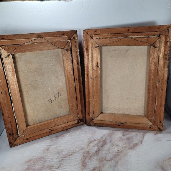 2 Vintage MCM China Scene Oil Paintings ~ One Signed Choe ~ Carved Wood - Picture 8 of 8